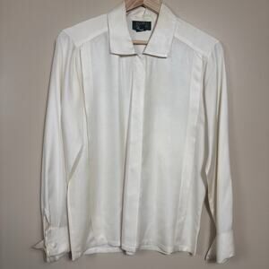 Vintage Alcott & Andrews 100% Silk Blouse Ivory Long Sleeve Made in Britains